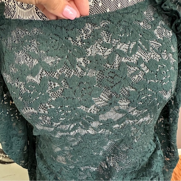 Anthropologie Long Sleeve Green 100% Lace Top Size Medium - Picture 6 of 16